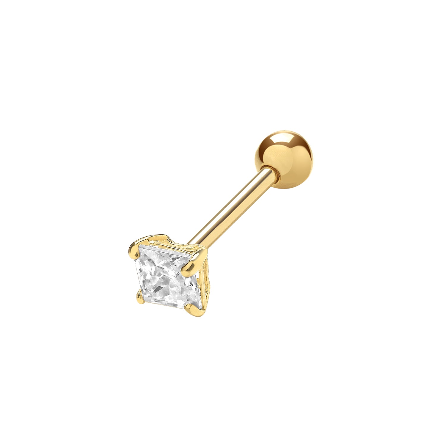 9CT YEL GOLD 3MM SQ CZ CARTILAGE STUDS