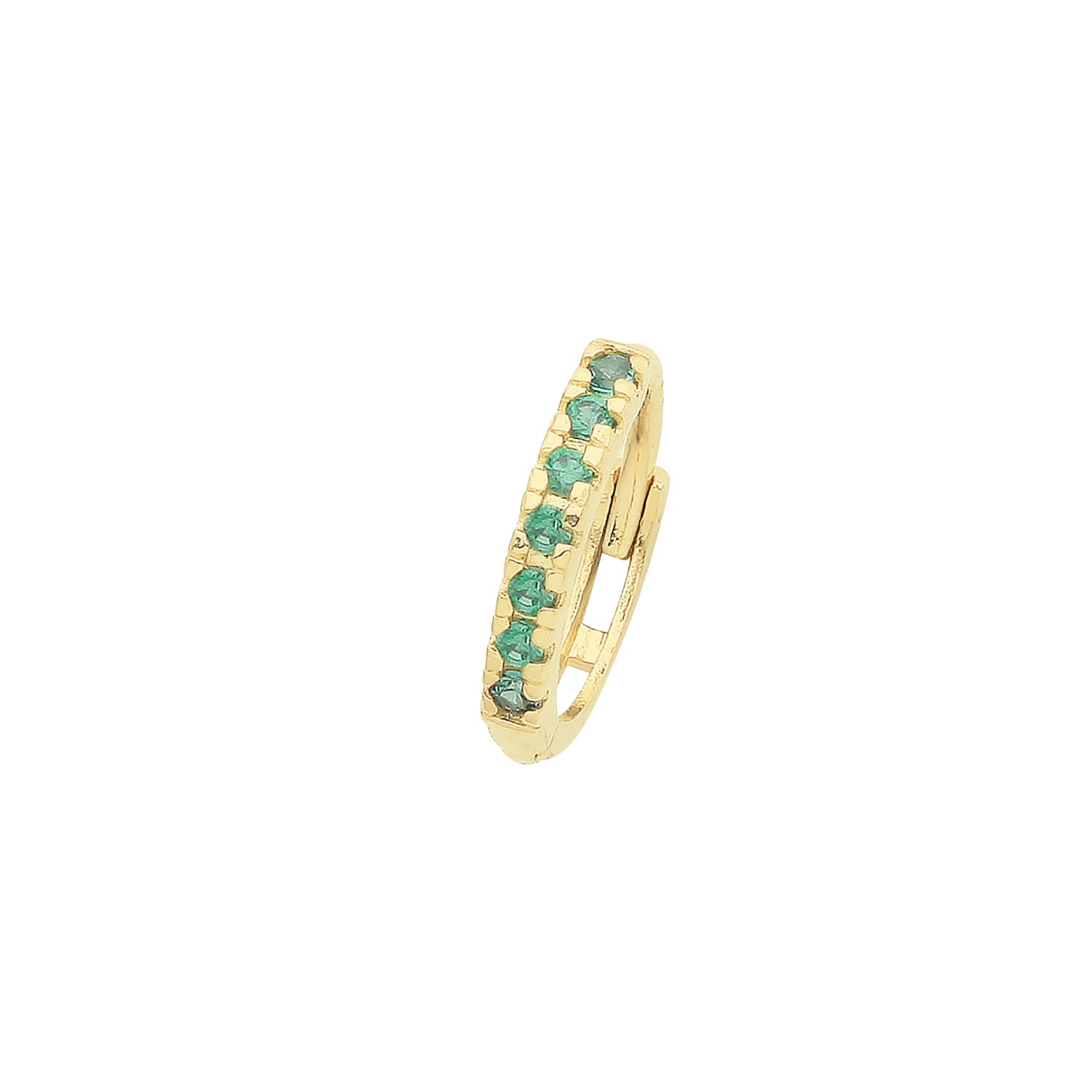9CT YEL GOLD EMERALD GREEN CZ SINGLE CARTILAGE HUGGIES 9MM