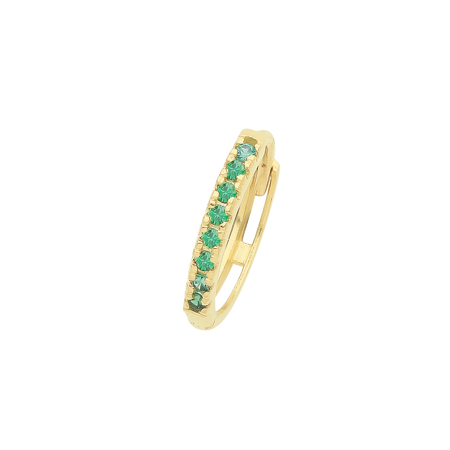 9CT YEL GOLD EMERALD GREEN CZ SINGLE CARTILAGE HUGGIES 11MM