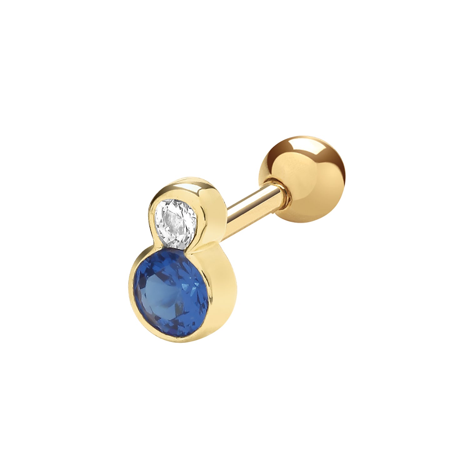 9CT YEL GOLD BLUE AND WHITE CZ CARTILAGE STUD