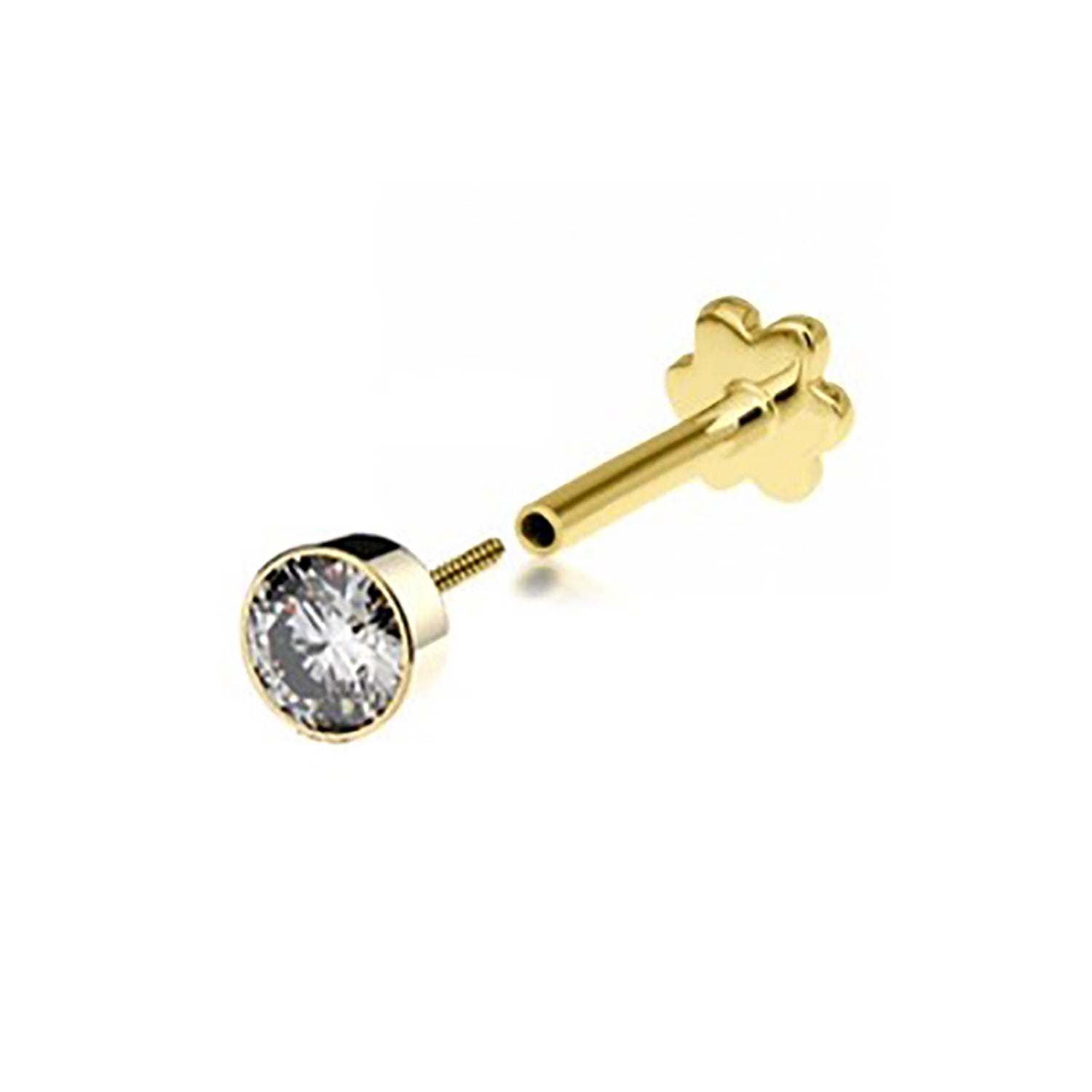 9CT YEL GOLD SINGLE CZ CARTILAGE LABRET