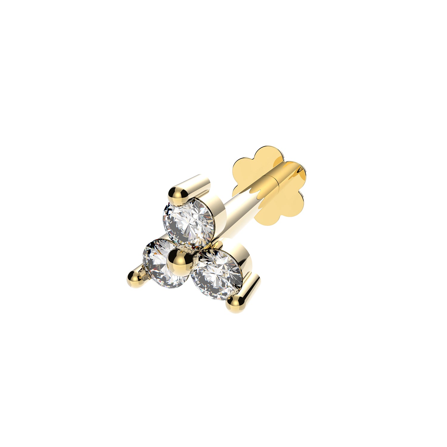 9CT YEL GOLD CZ 3 POINT FLOWER CARTILAGE LABRET