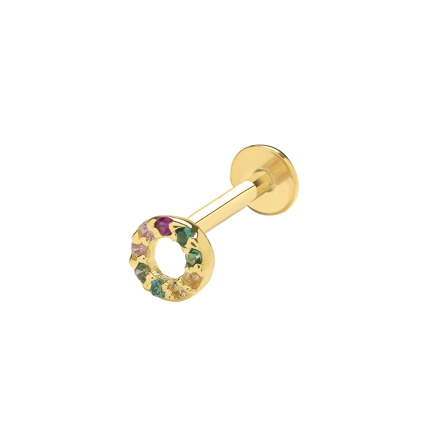 9CT YEL GOLD MULTICOLOURED CZ CIRCLE CARTILAGE LABRET