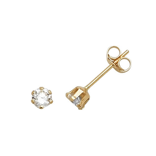 9CT YEL GOLD 3MM CZ STUD EARRINGS