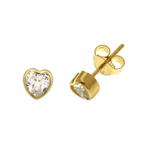 9CT WHT GOLD HEART CZ STUD EARRINGS