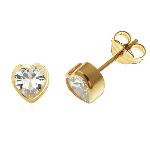 9CT WHT GOLD HEART CZ STUD EARRINGS