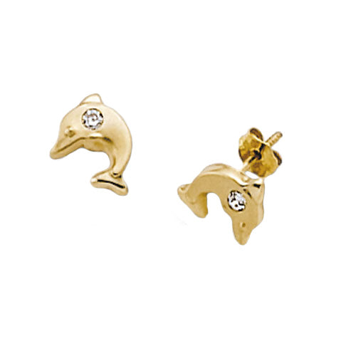 9CT YEL DOLPHIN CZ STUD EARRINGS
