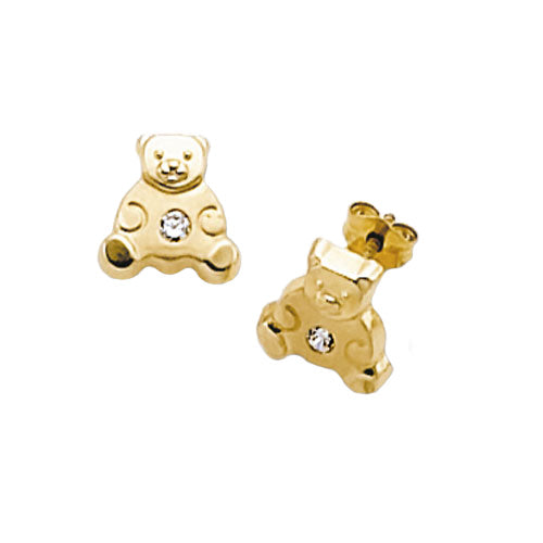 9CT YEL TEDDY BEAR CZ STUD EARRINGS