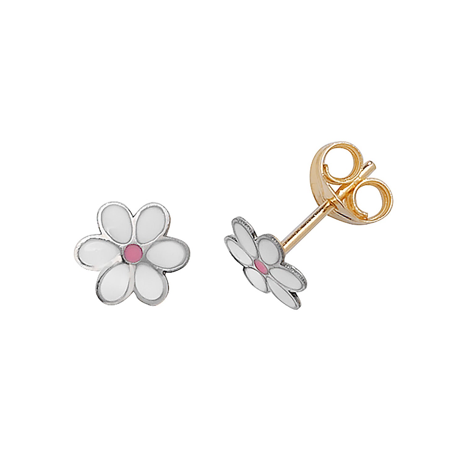 9CT WHITE GOLD ENAMEL FLOWER STUD EARRINGS
