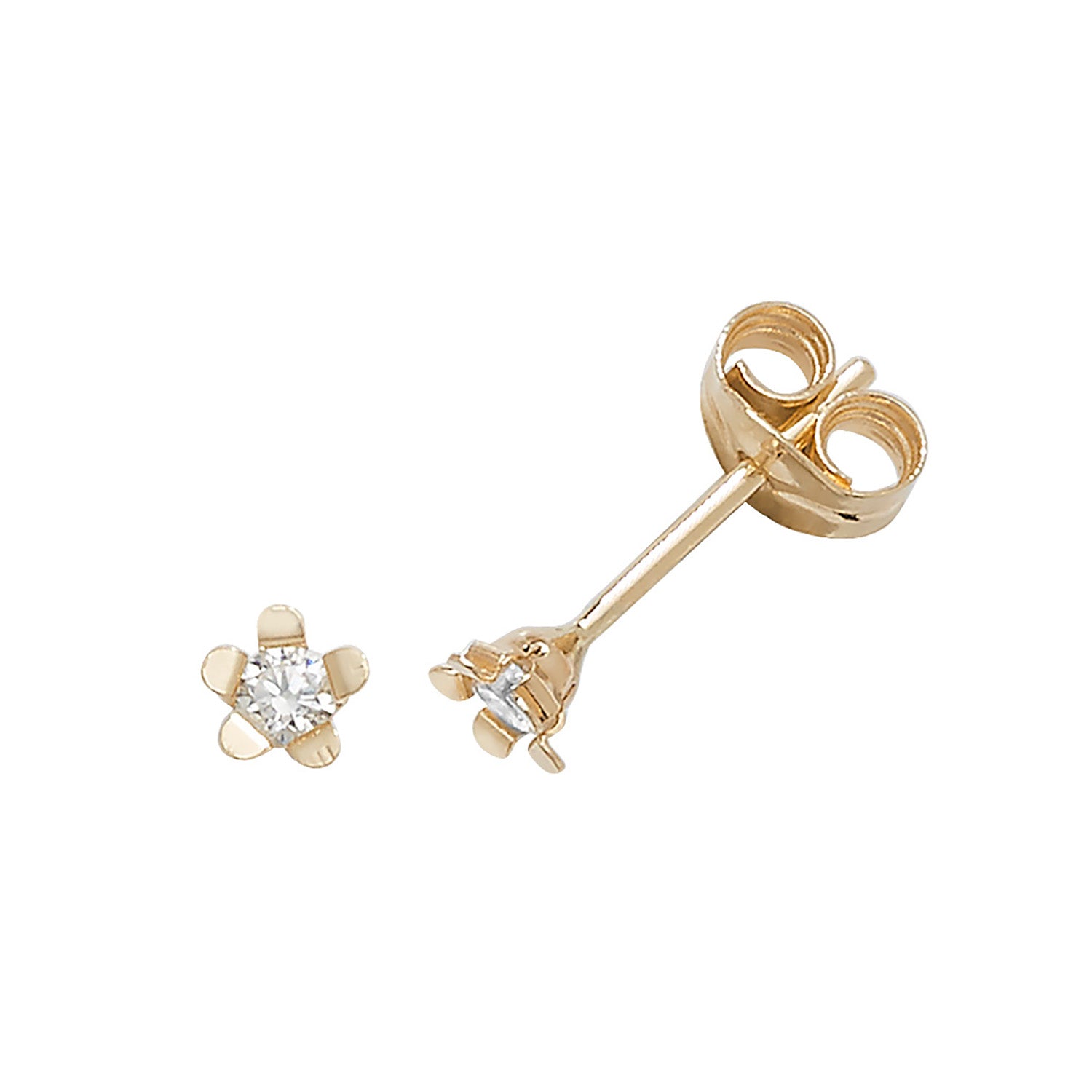 9CT YEL GOLD CZ FLOWER STUD EARRINGS