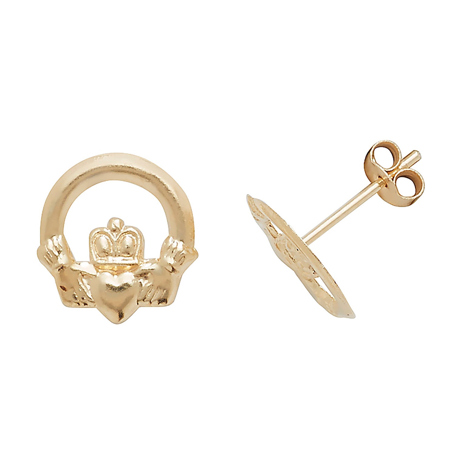 9CT YEL GOLD CLADDAGH STUD EARRINGS