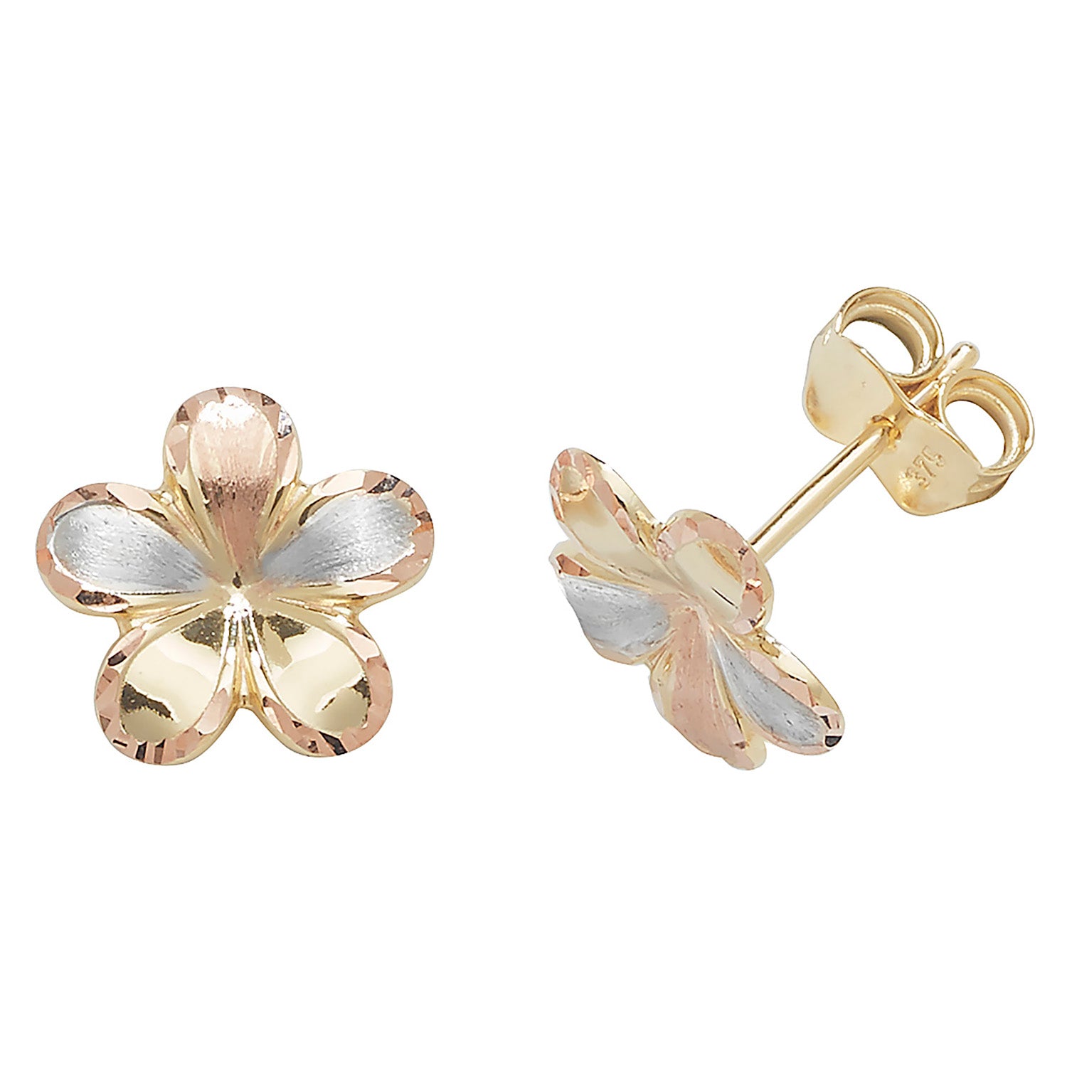 9CT GOLD TRICOLOUR FLOWER STUD EARRINGS