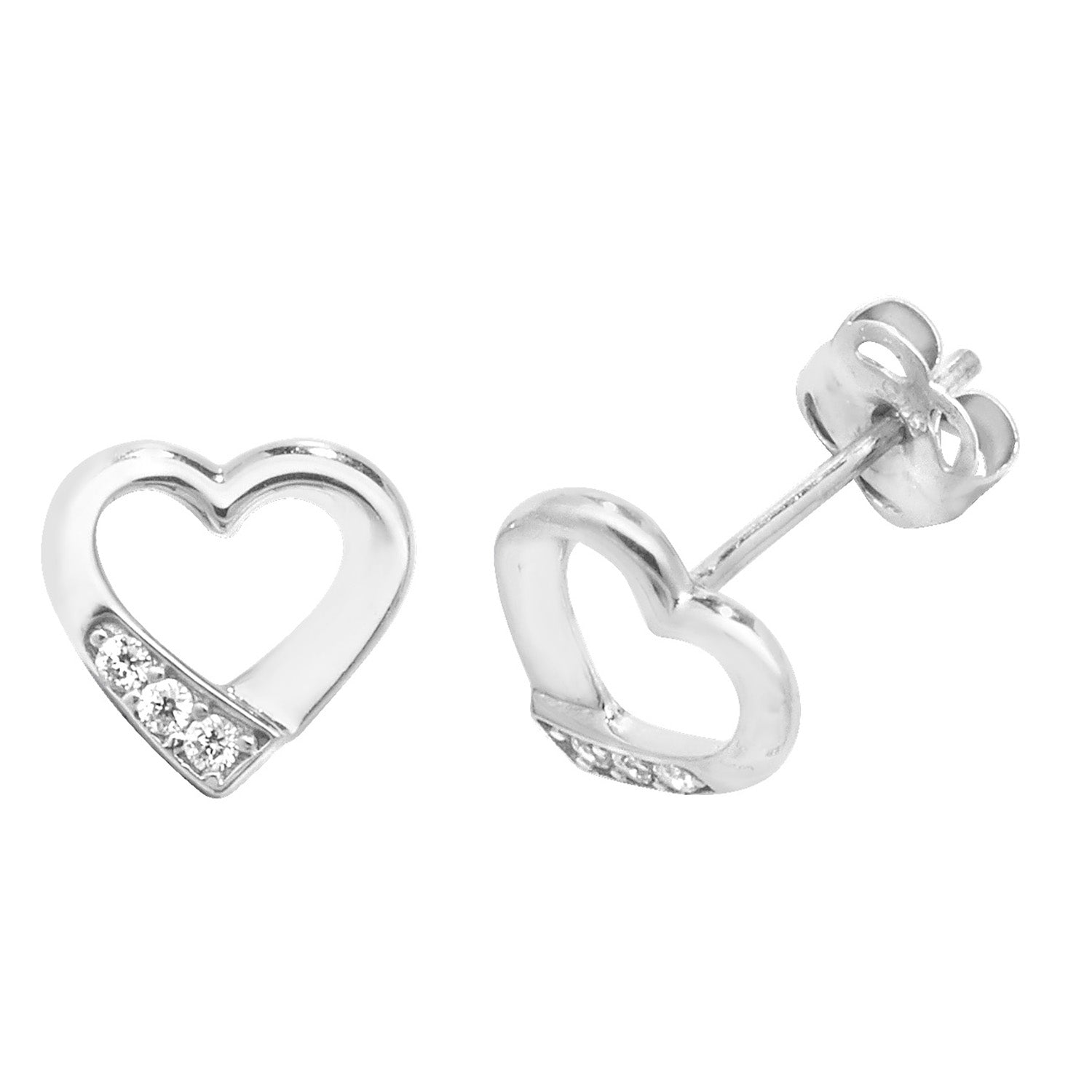 9CT WHT GOLD CZ HEART STUD EARRINGS