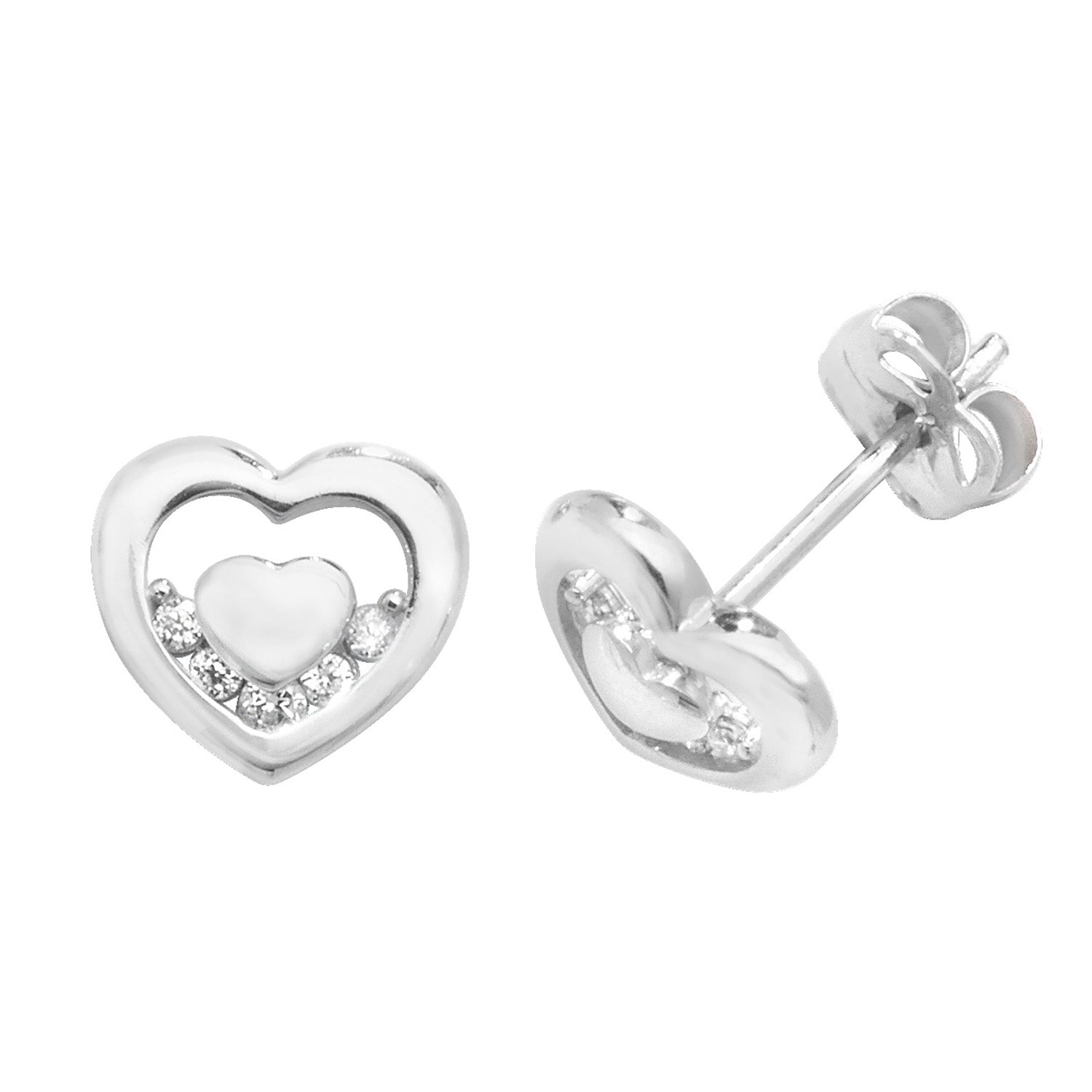 9CT WHT GOLD CZ DOUBLE HEART STUD EARRINGS