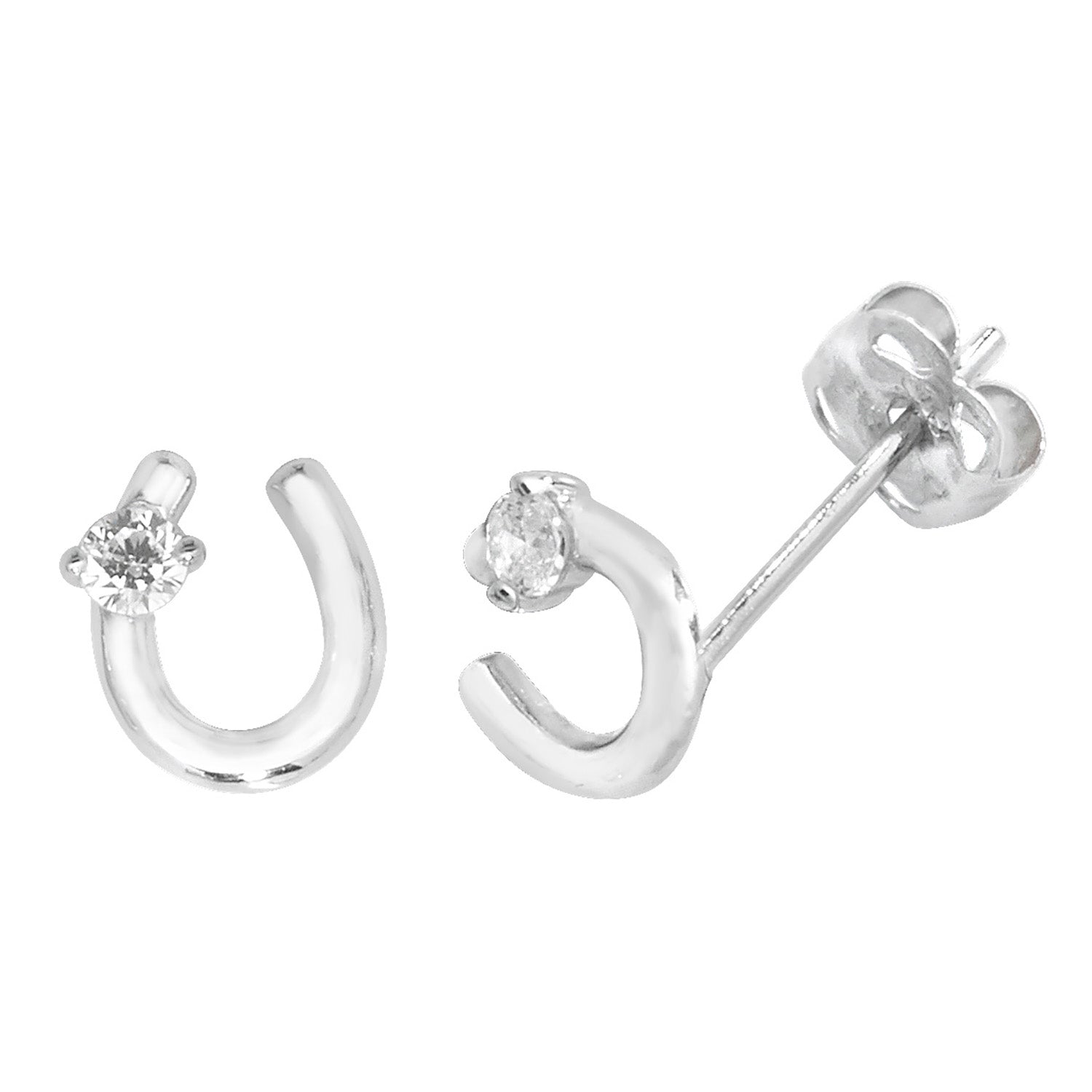 9CT WHT GOLD CZ HORSESHOE STUD EARRINGS