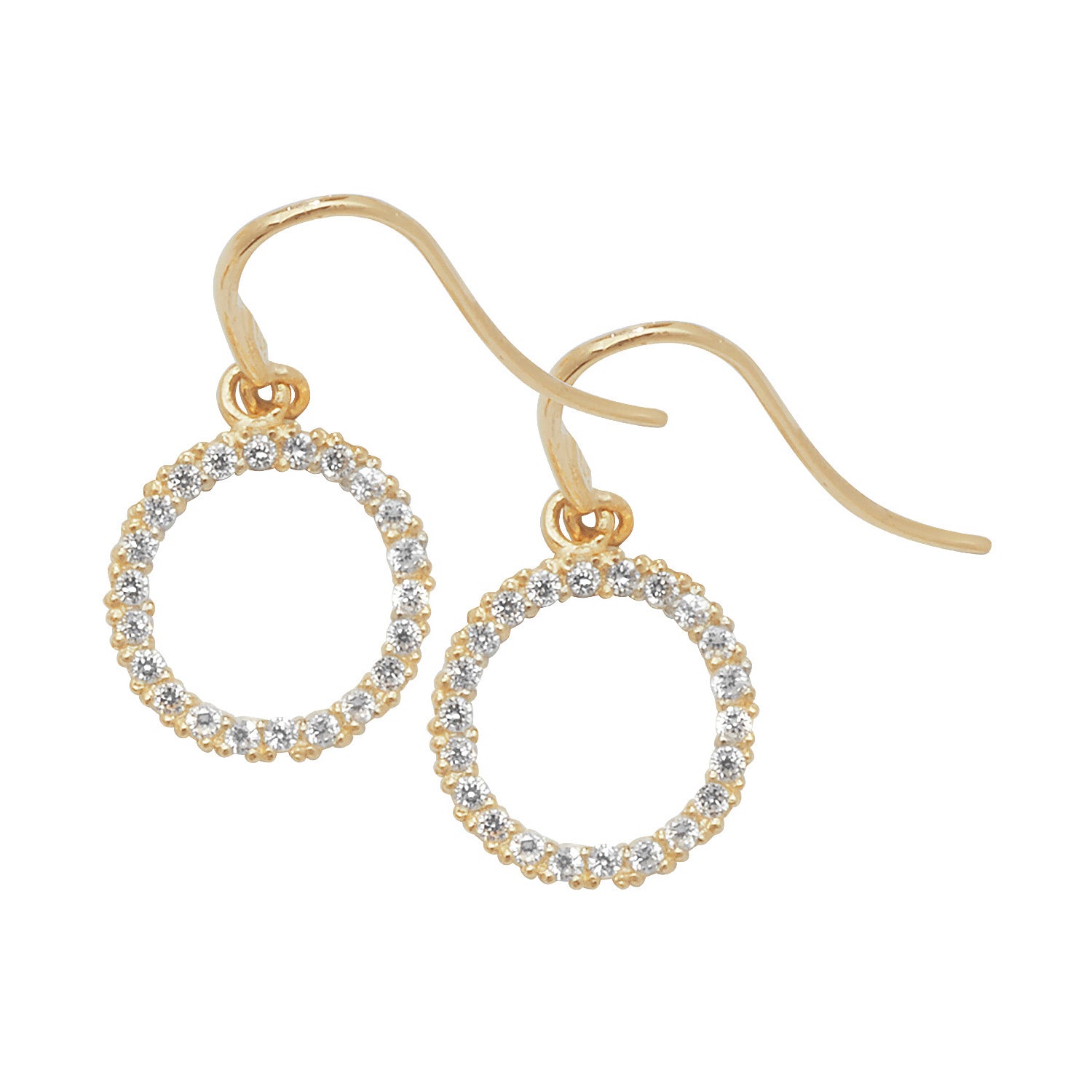 9CT YEL GOLD CZ OPEN CIRCLE FISH HOOK DROP EARRINGS