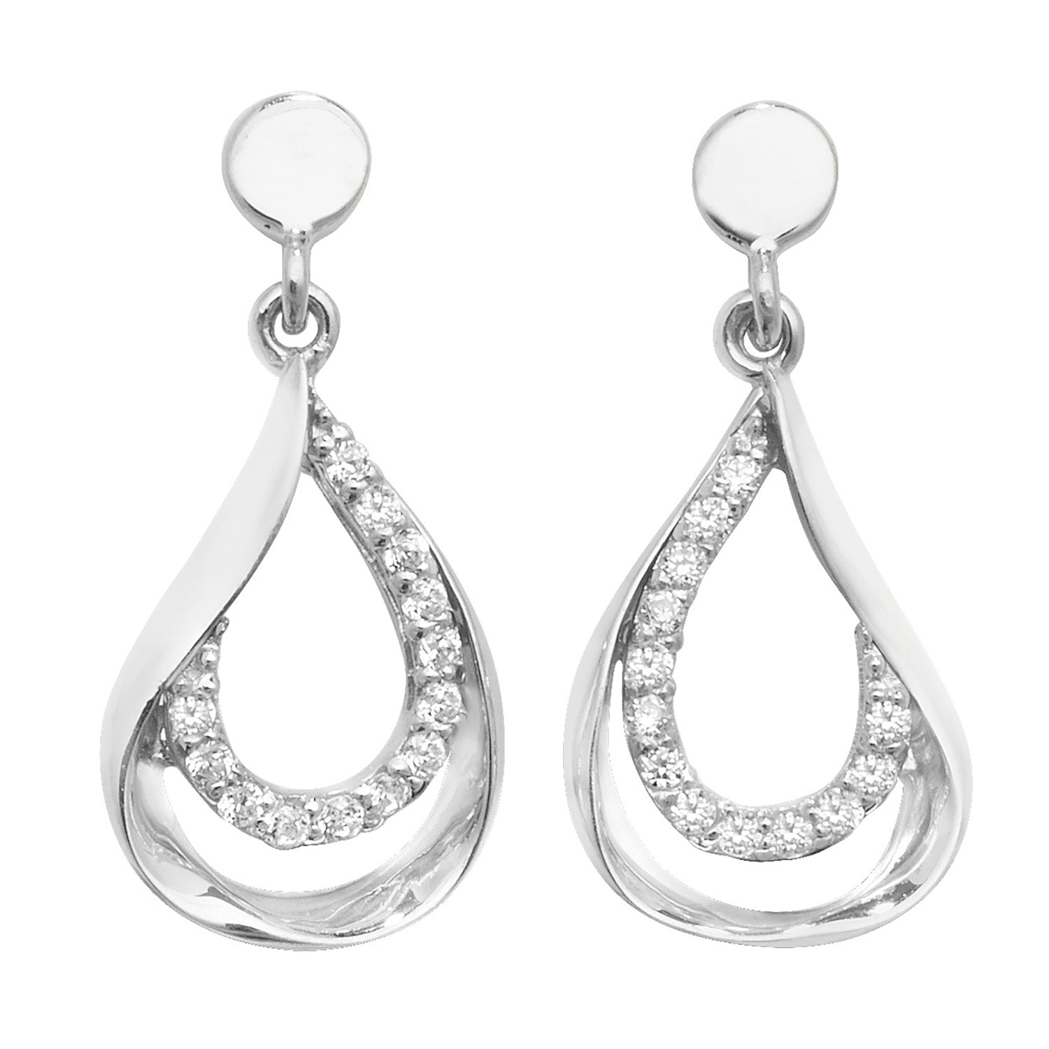 9CT WHT GOLD CZ DROP EARRINGS