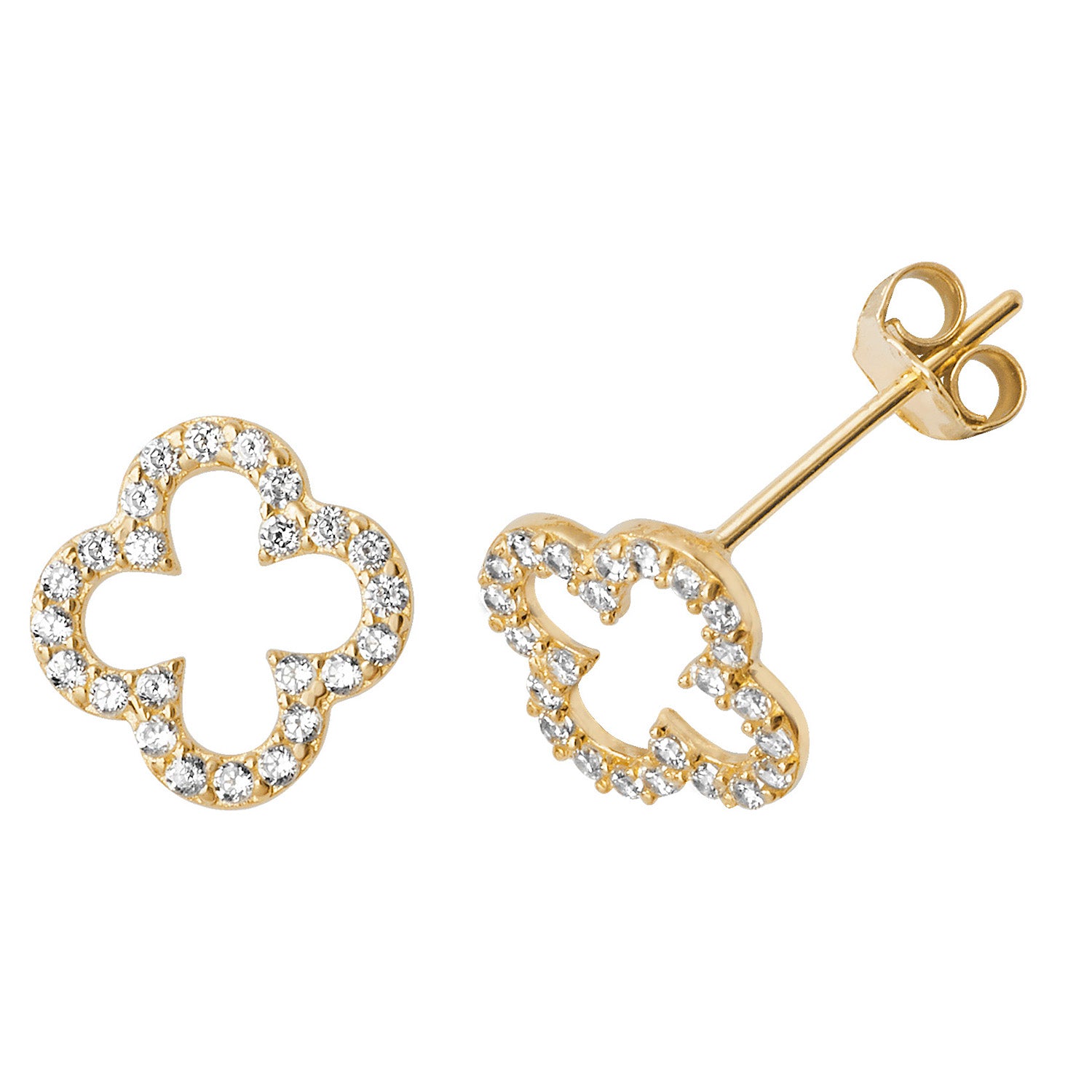 9CT YEL GOLD CZ OPEN CLOVER STUD EARRINGS
