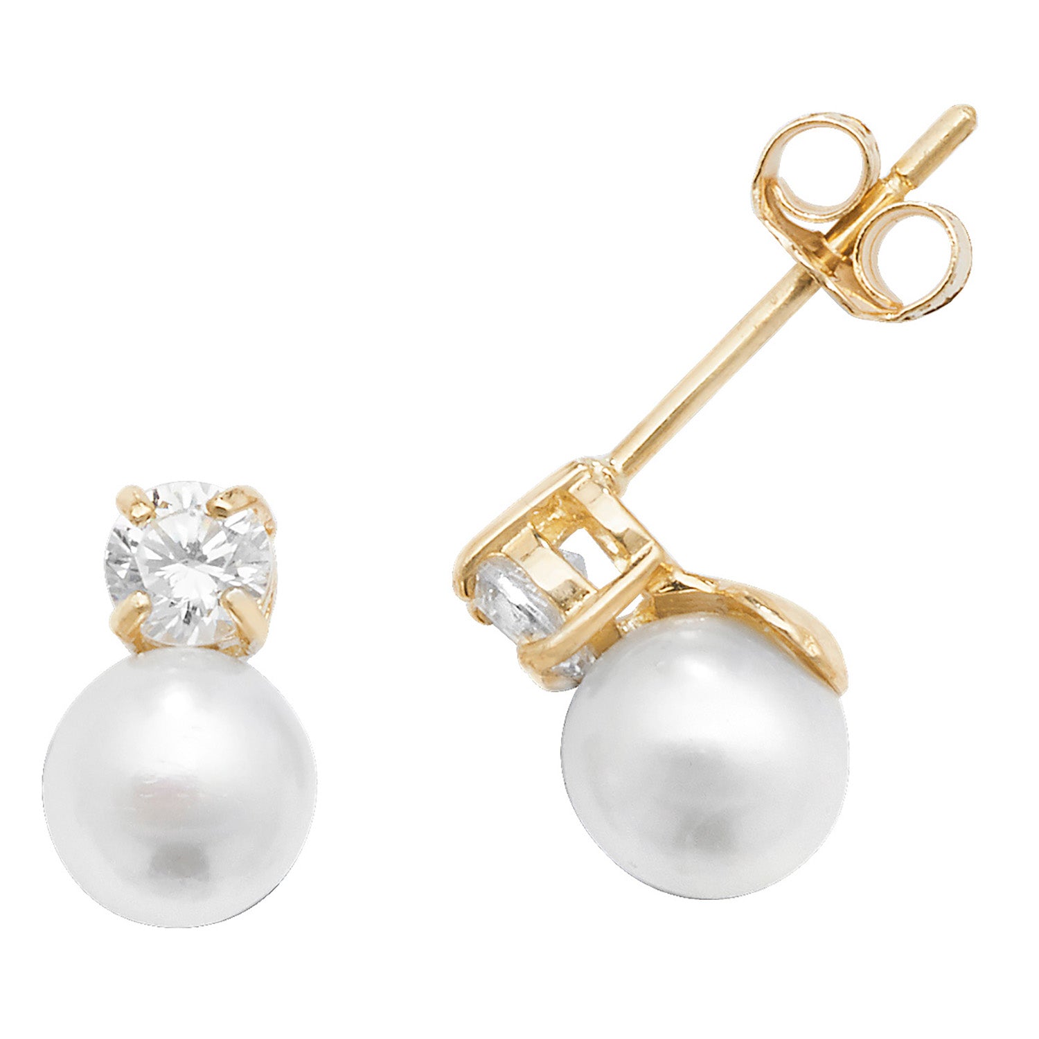 9CT YEL GOLD PEARL CZ STUD EARRINGS