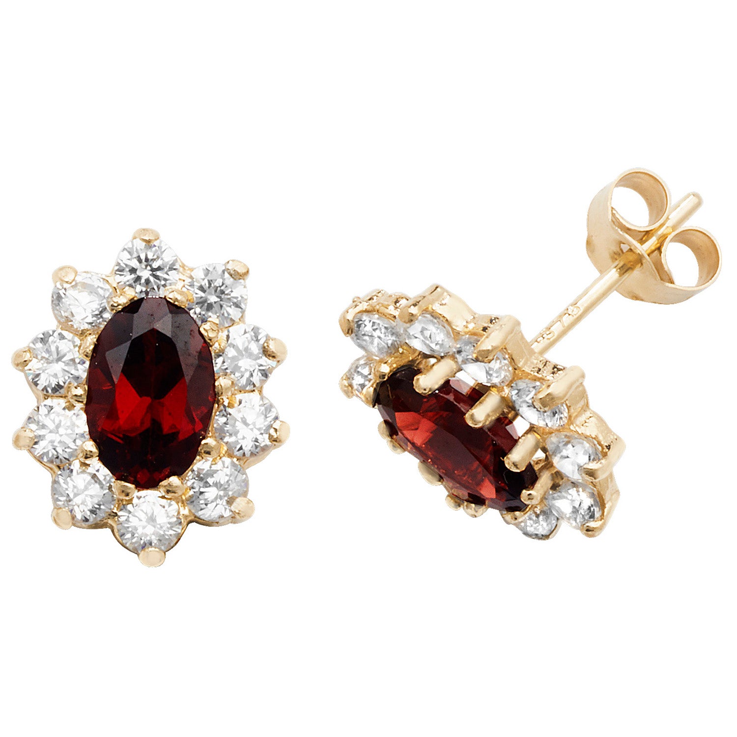 9CT YEL GOLD GARNET STUD EARRINGS