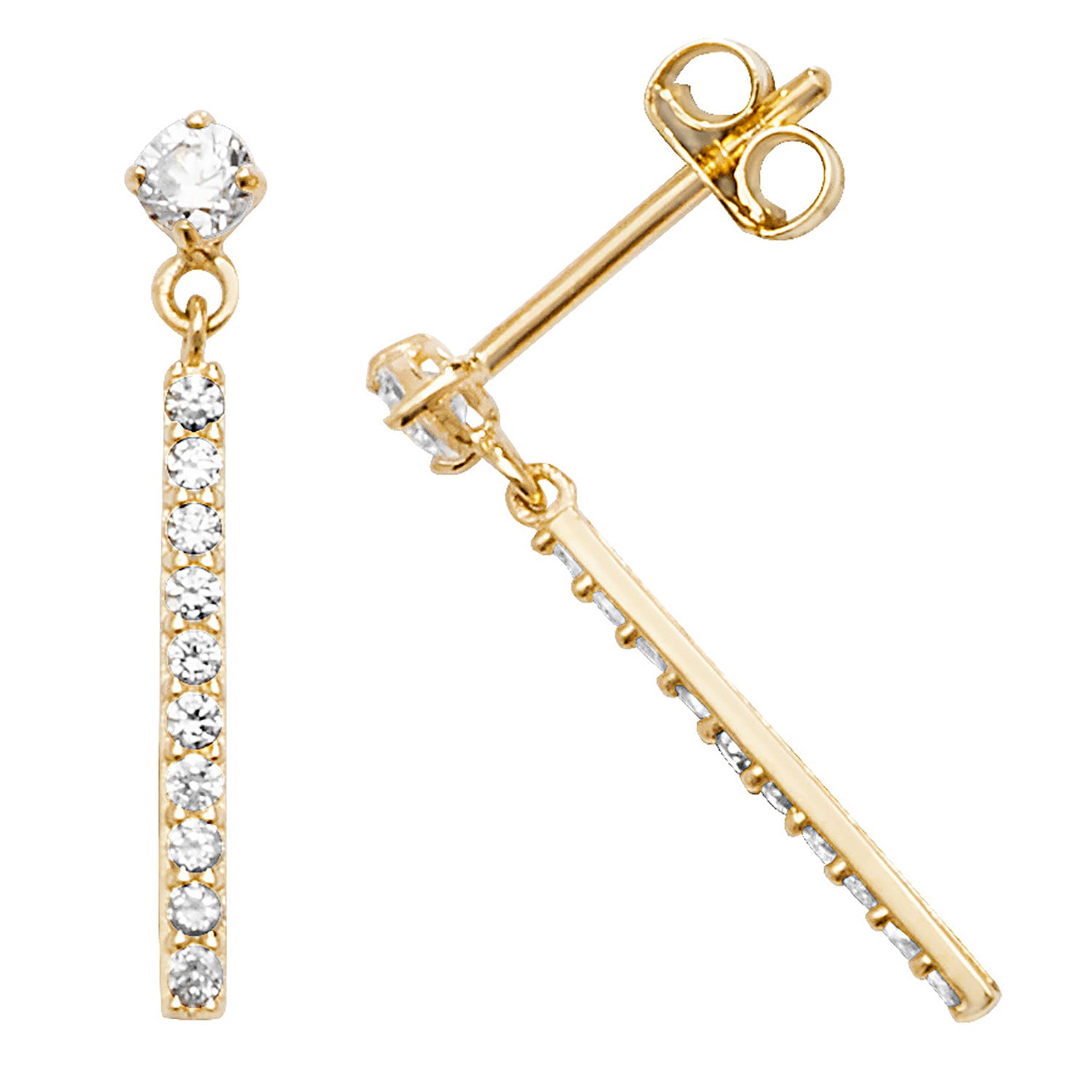 9CT YEL GOLD CZ WITH DANGLE BAR DROP EARRINGS