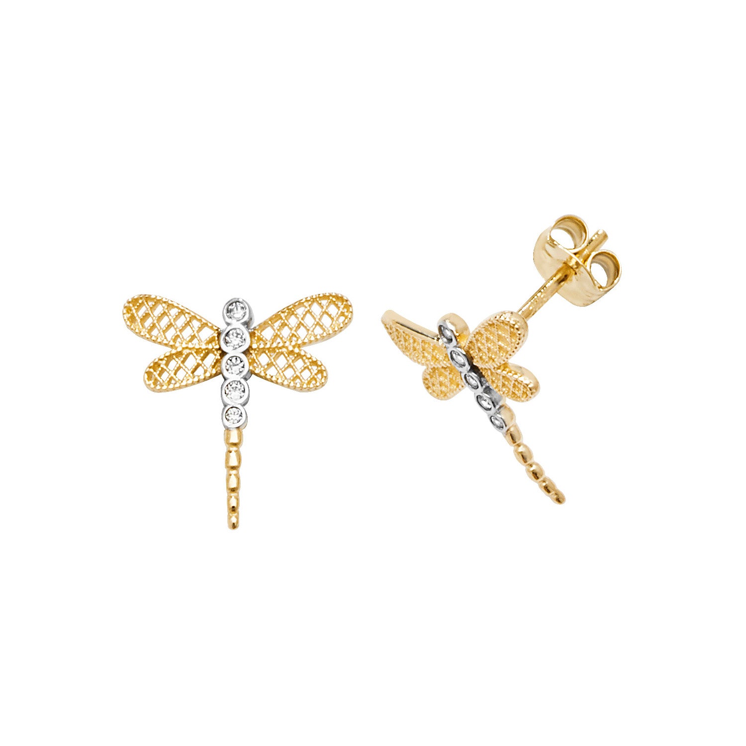 9CT YEL GOLD CZ DRAGONFLY STUD EARRINGS