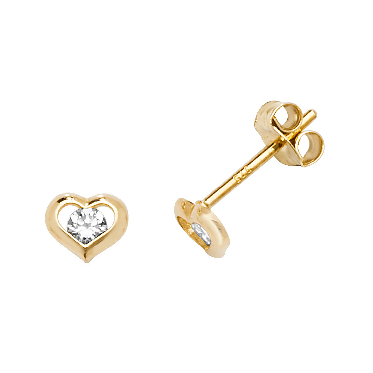 9CT YEL GOLD CZ HEART STUD EARRINGS