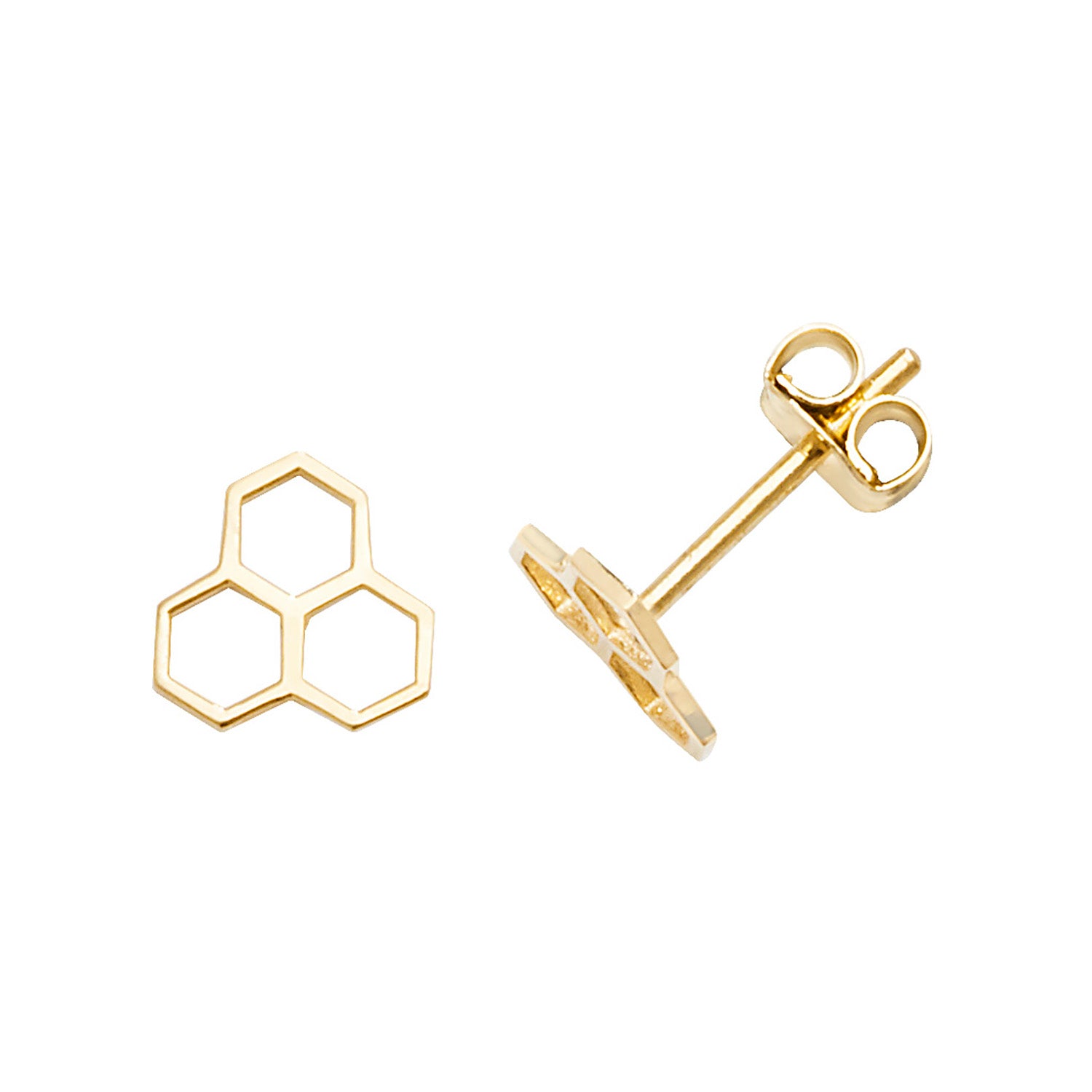 9CT YEL GOLD HONEYCOMB STUD EARRINGS