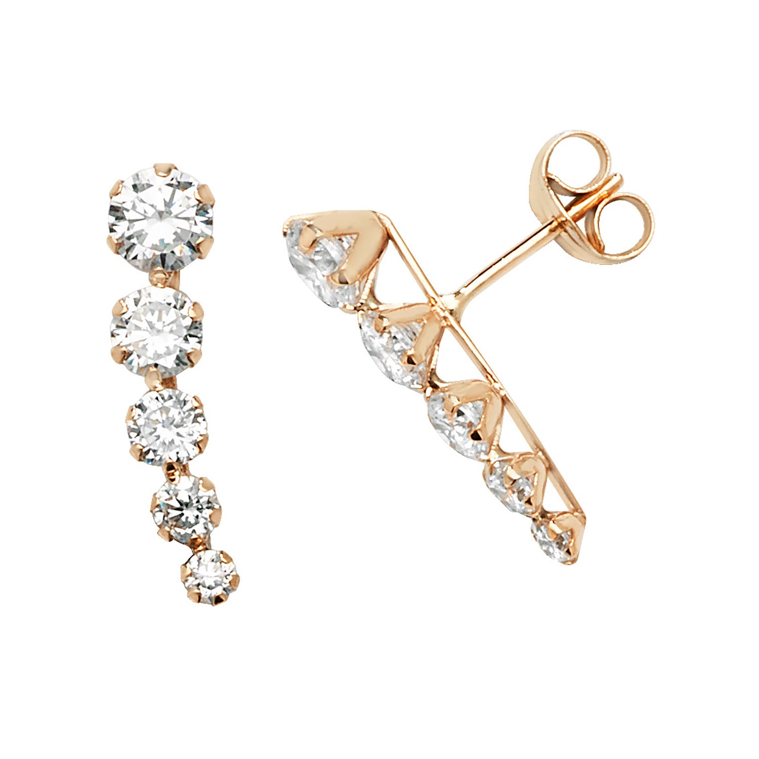 9CT YEL GOLD CZ CURVED BAR STUD EARRINGS