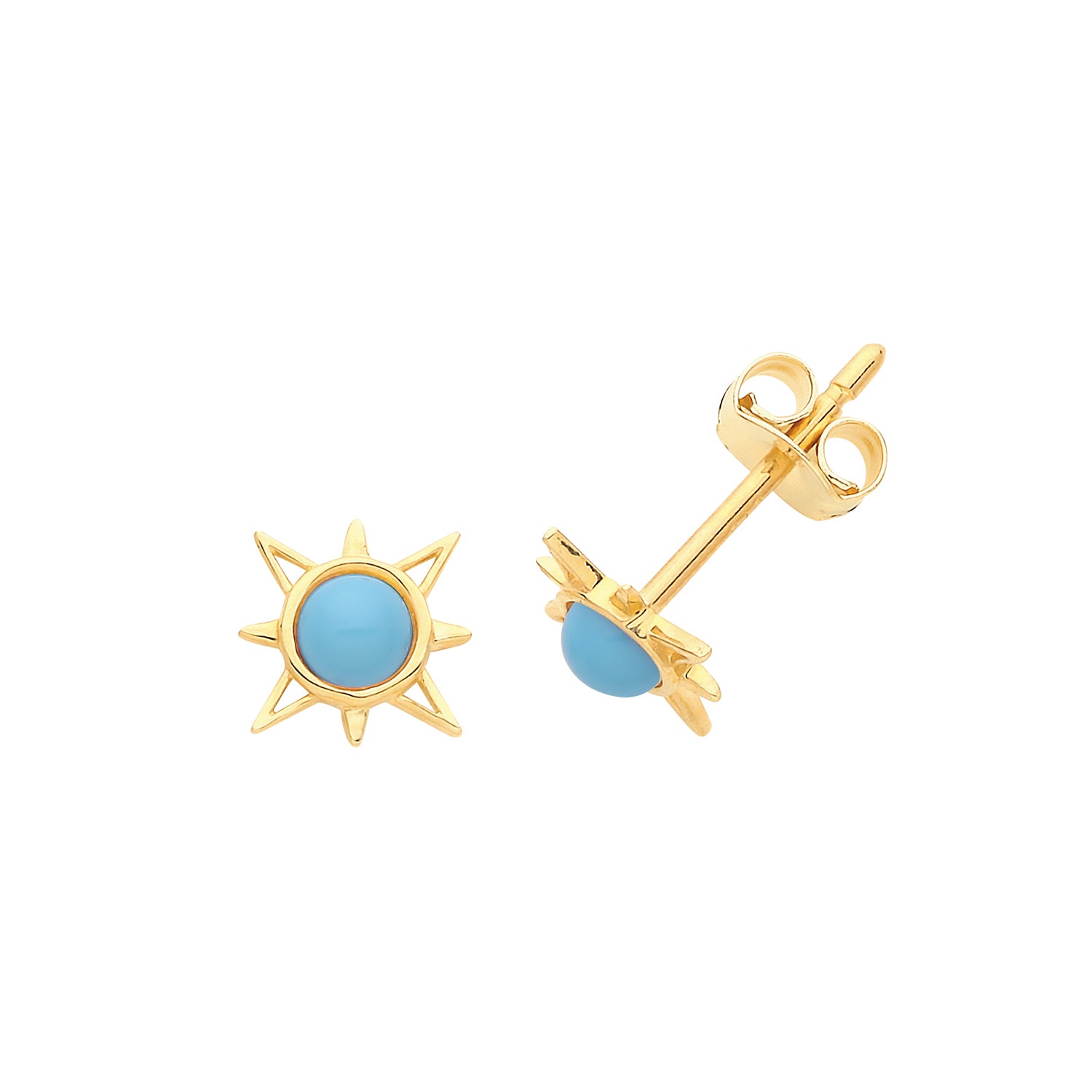 9CT YEL GOLD & TURQUOISE SUN STUDS