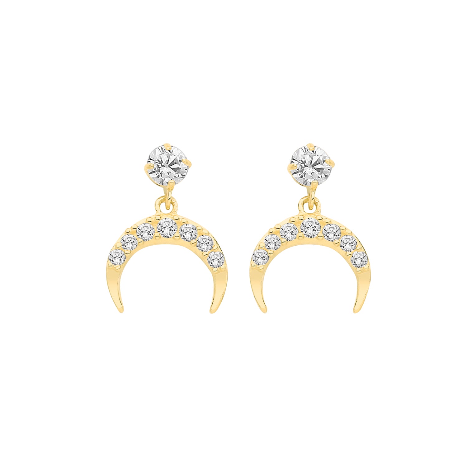 9CT YEL GOLD CZ MOON DROP EARRINGS