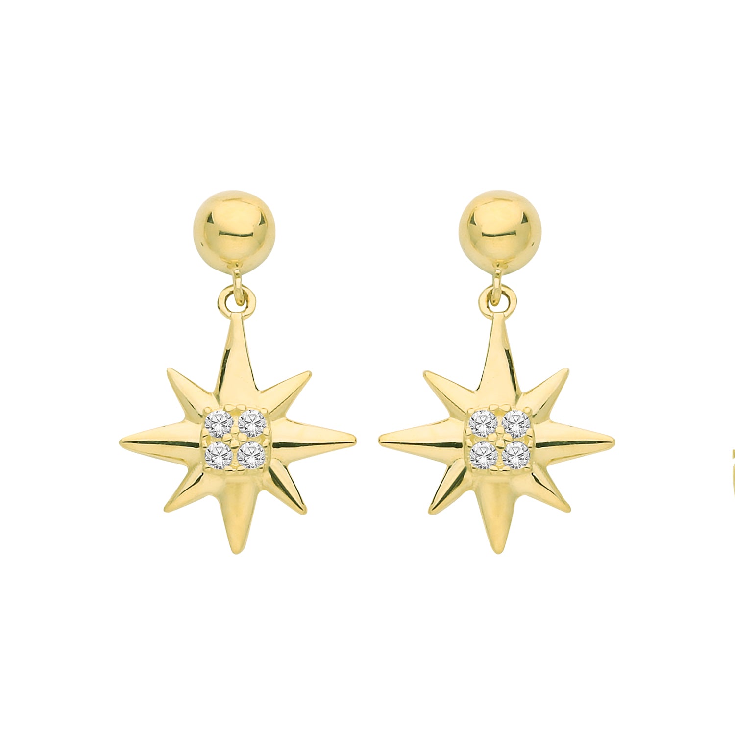 9CT YEL GOLD CZ STAR DROP EARRINGS