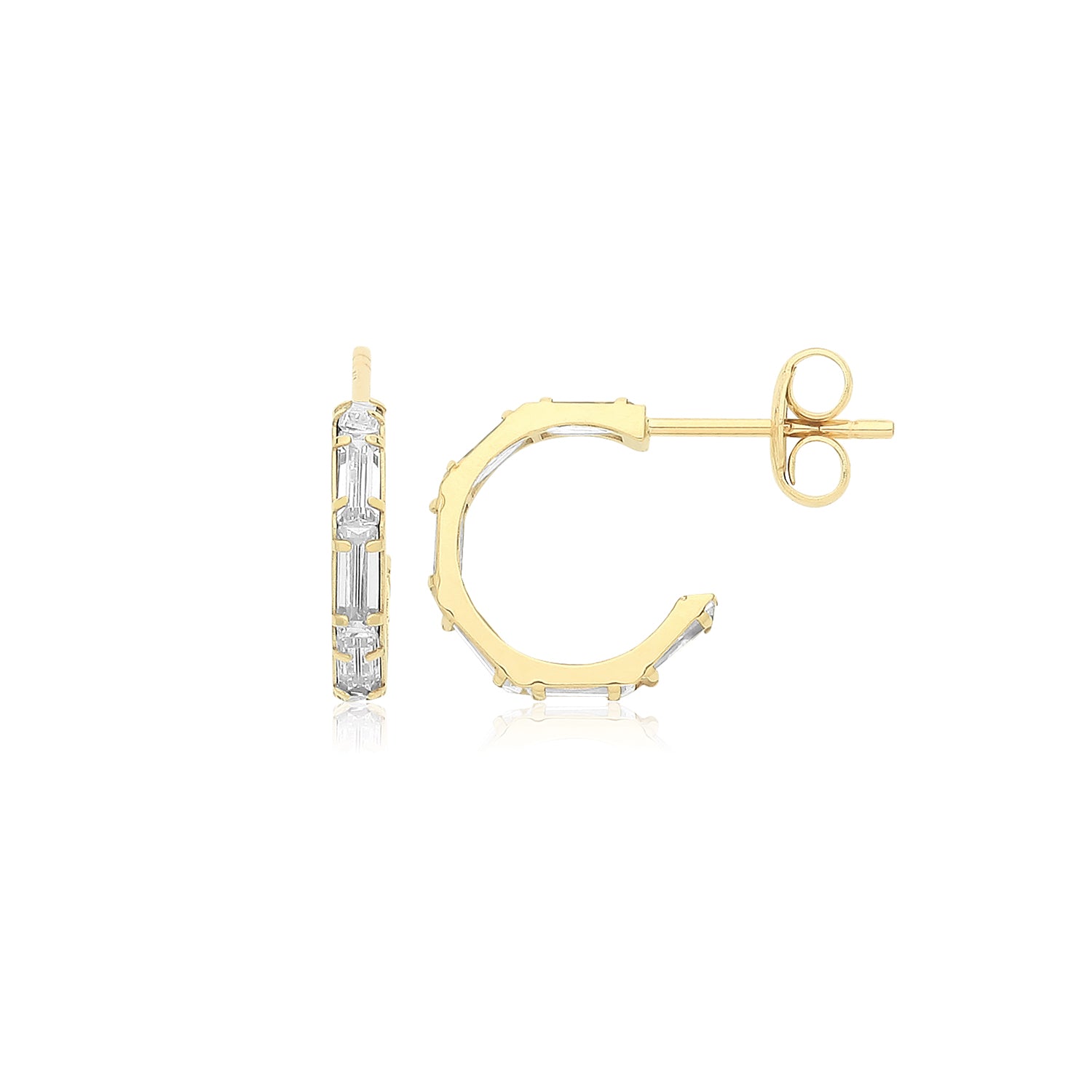 9CT YEL GOLD CZ HALF HOOP STUDS
