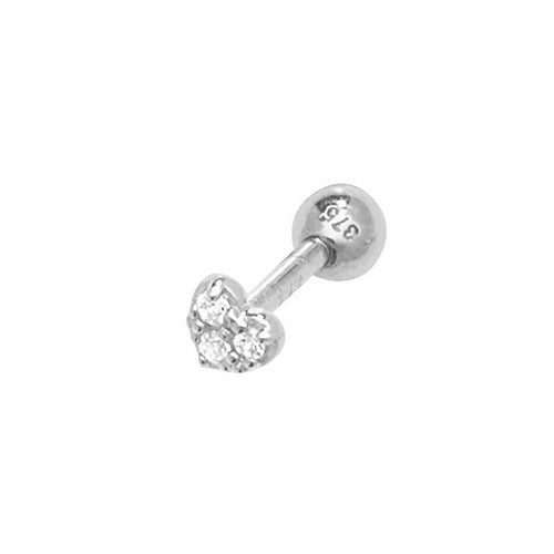 9CT WHT GOLD CZ HEART CARTILAGE 6MM POST STUD