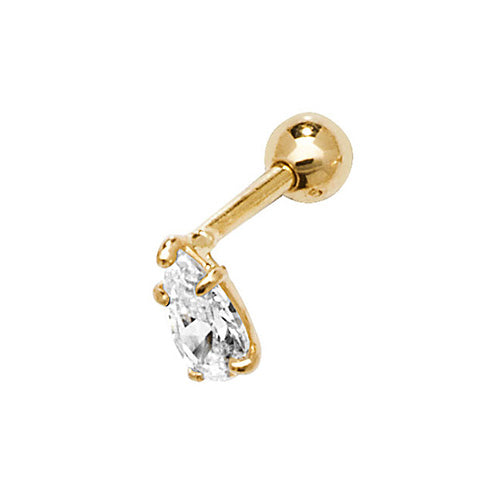 9CT YEL GOLD PEAR CZ SINGLE STONE CARTILAGE 6MM POST STUD