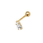 9CT YEL GOLD PEAR CZ SINGLE STONE CARTILAGE 8.5MM POST STUD