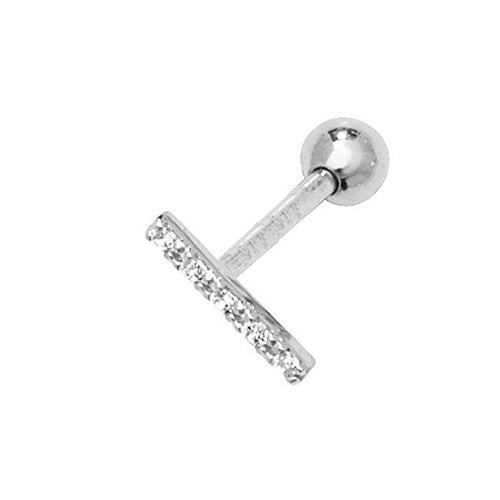 9CT WHT GOLD CZ BAR CARTILAGE 8.5MM POST STUD