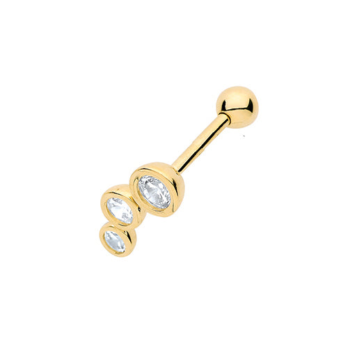 9CT YEL GOLD CZ 3 STONES LEFT CARTILAGE 8.5MM POST STUD