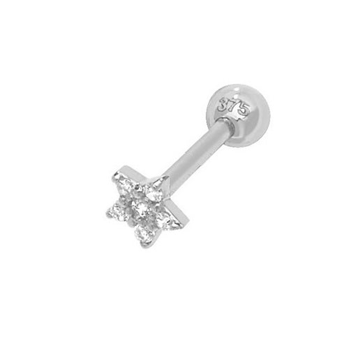9CT WHT GOLD CZ STAR CARTILAGE 8.5MM POST STUD