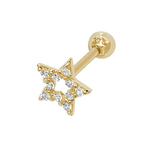 9CT YEL GOLD CZ STAR CARTILAGE 8.5MM POST STUD