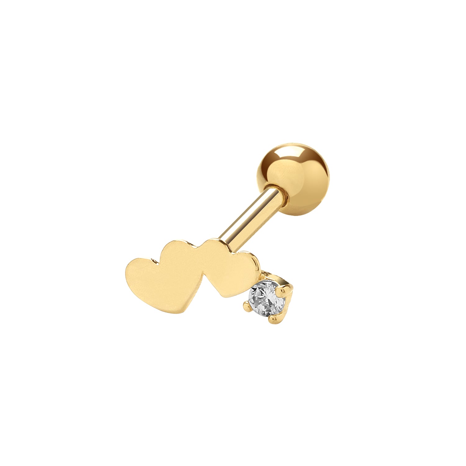 9CT YEL GOLD DOUBLE HEART WITH CZ CARTILAGE 6MM POST STUD
