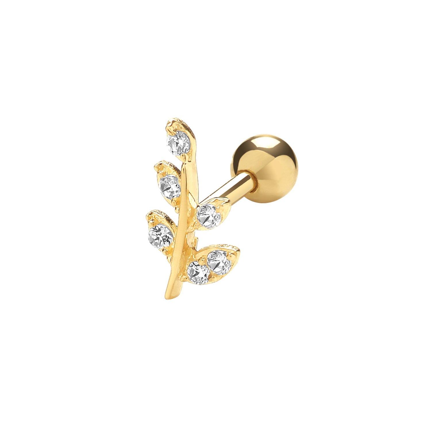 9CT YEL GOLD CZ LEAF CARTILAGE 6MM POST STUD