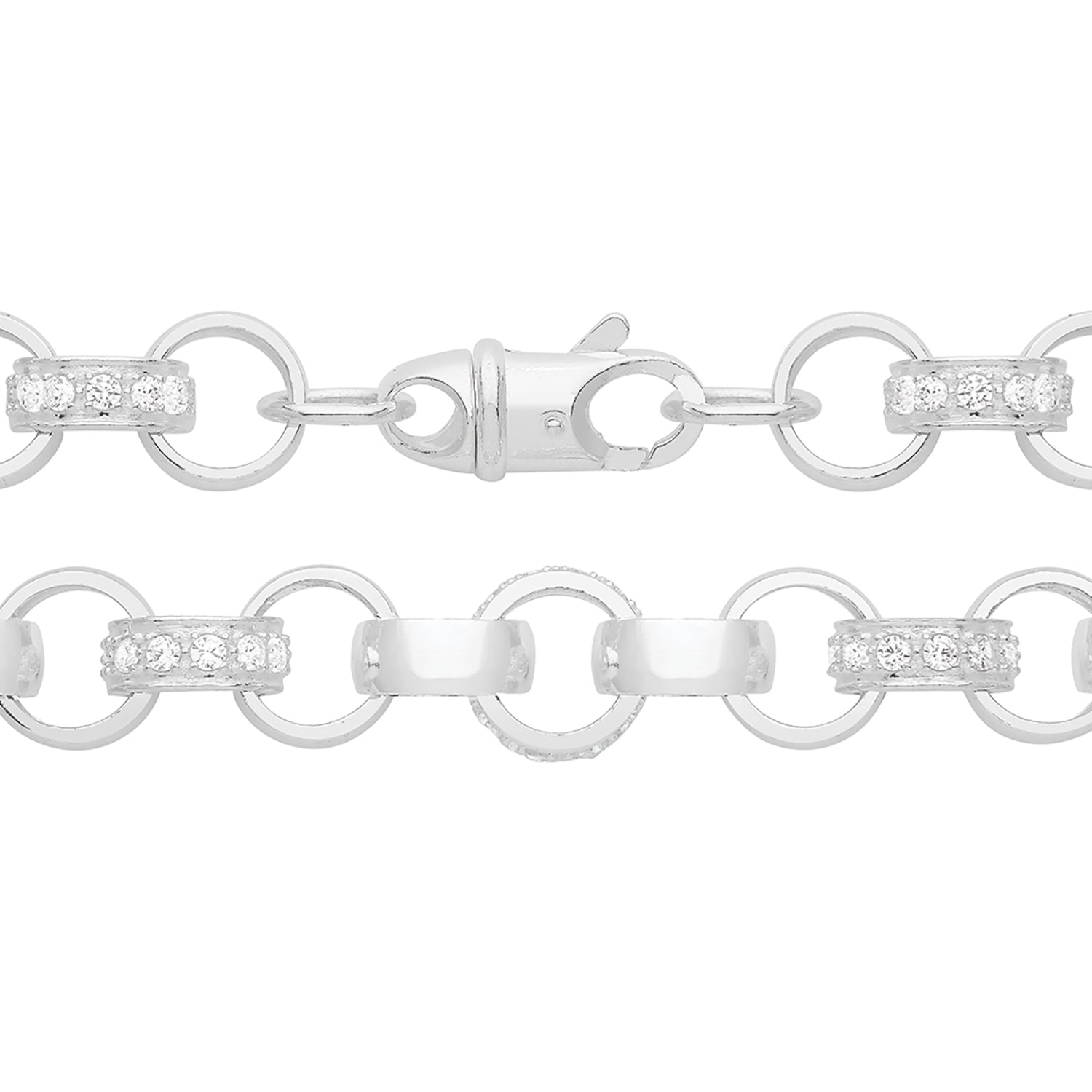 SILVER CZ SET ROUND BELCHER CHAIN