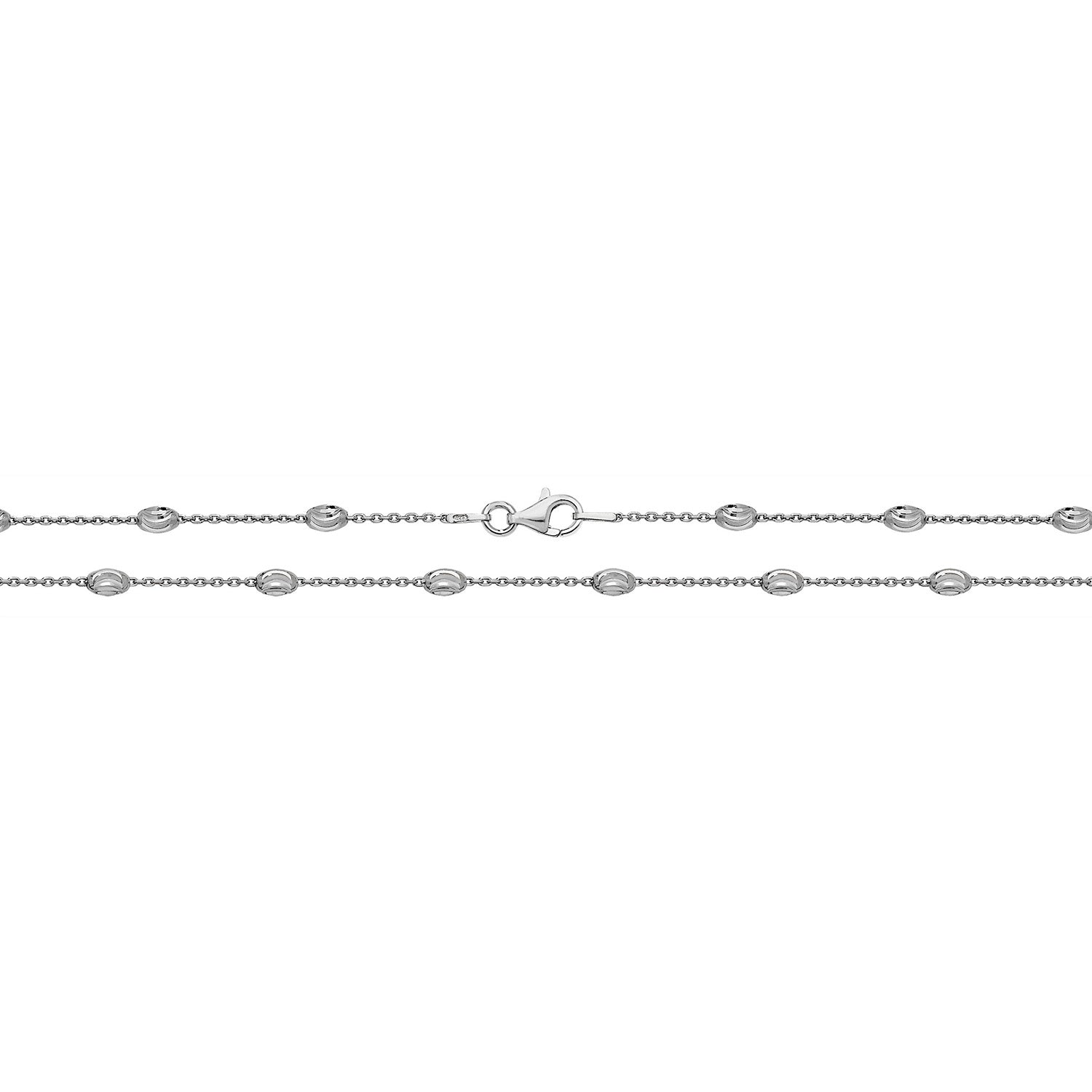 SILVER RHODIUM PLATED STATION OVAL MOON CHAIN
