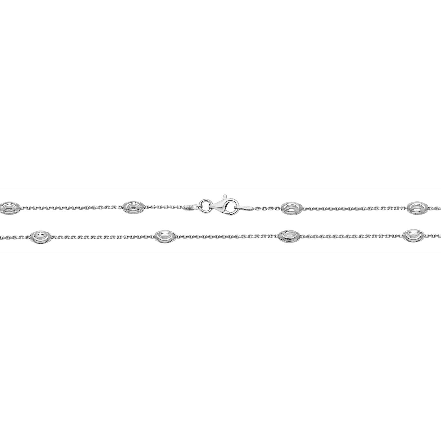 SILVER RHODIUM PLATED STATION OVAL MOON CHAIN