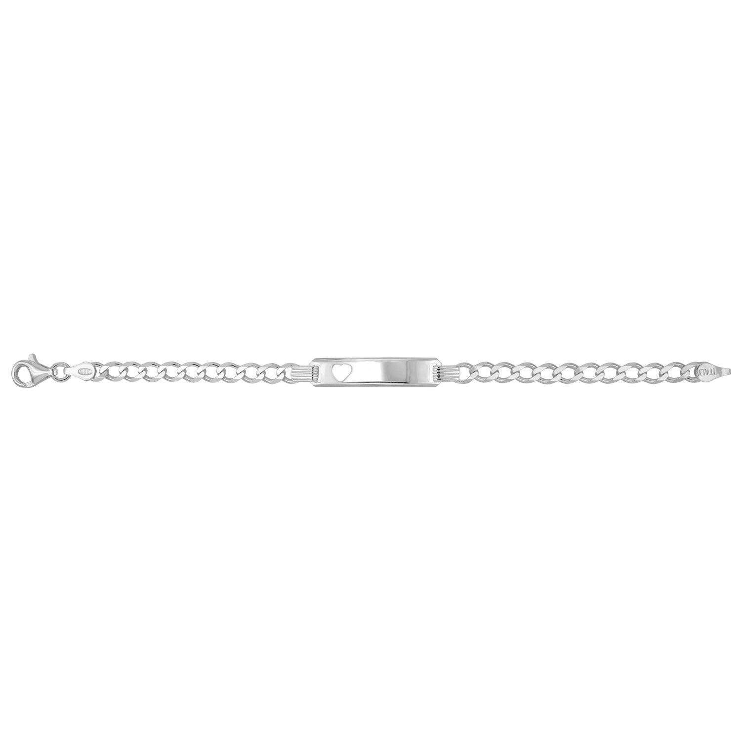 SILVER BABIES' CURB CUT OUT HEART ID BRACELET