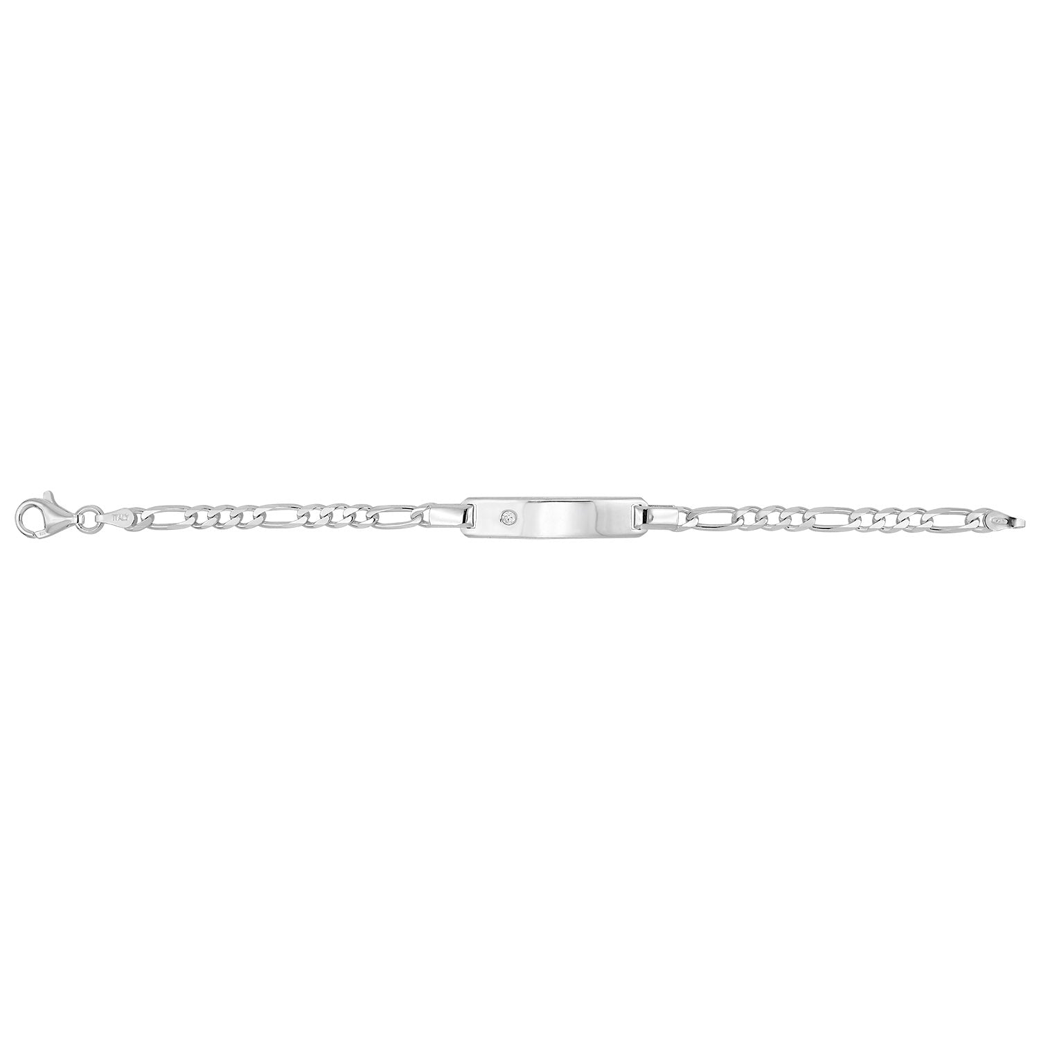 SILVER BABIES' FIGARO CZ SET ID BRACELET