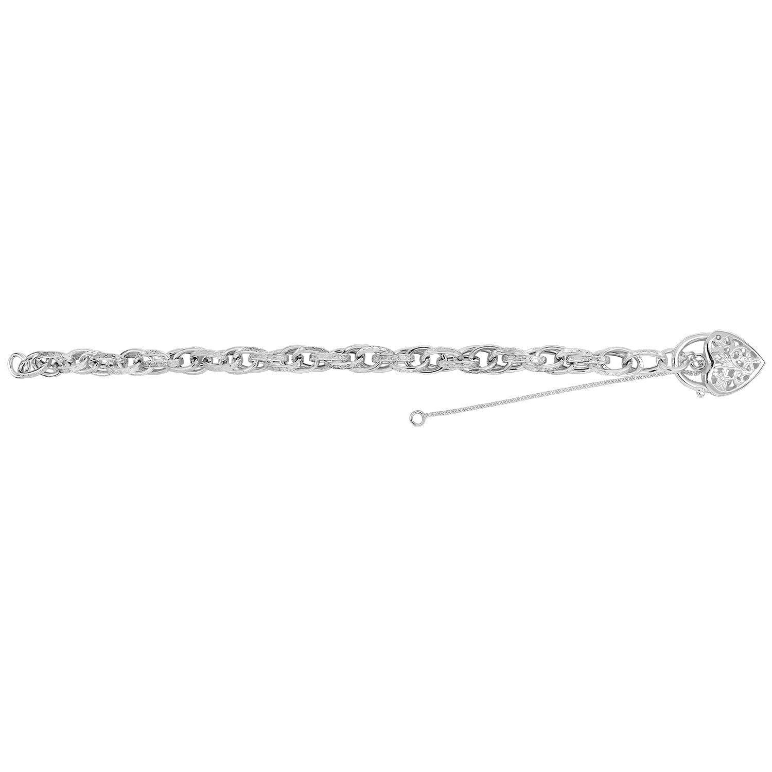 SILVER VICTORIAN HEART PADLOCK CHARM BRACELET