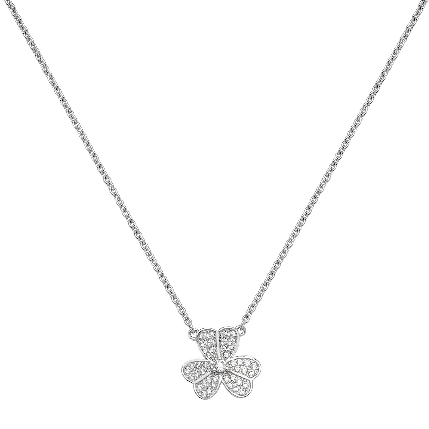 SILVER RHODIUM PLATED CZ SHAMROCK NECKLET
