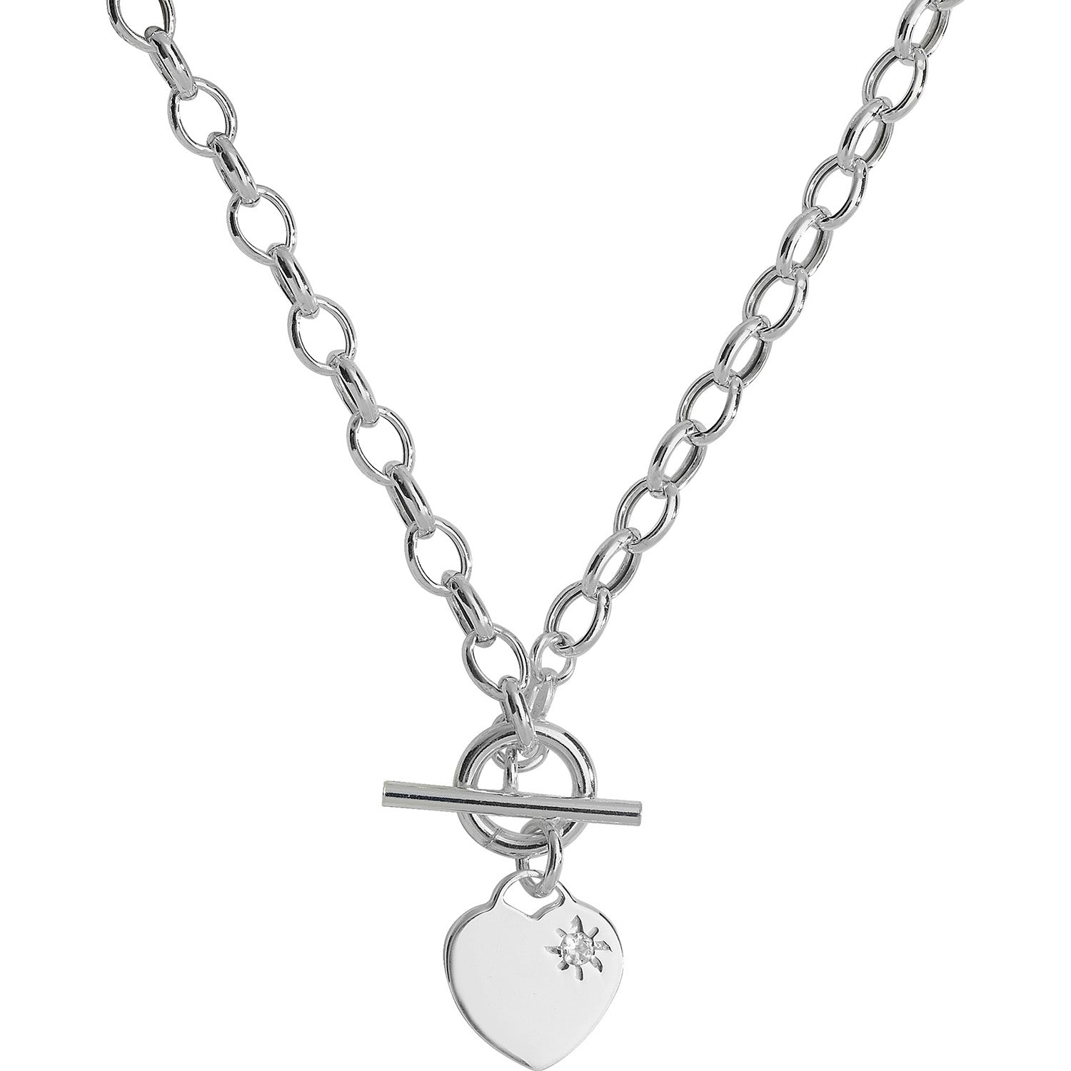 SILVER T-BAR HEART CHARM NECKLET